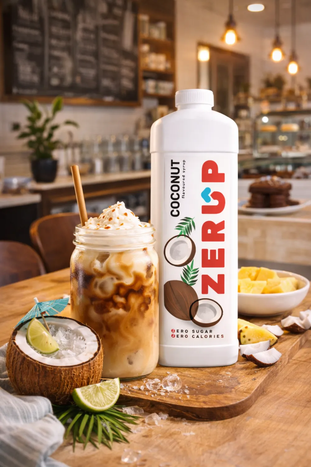 Coconut Zerup syrup with iced coconut latte
