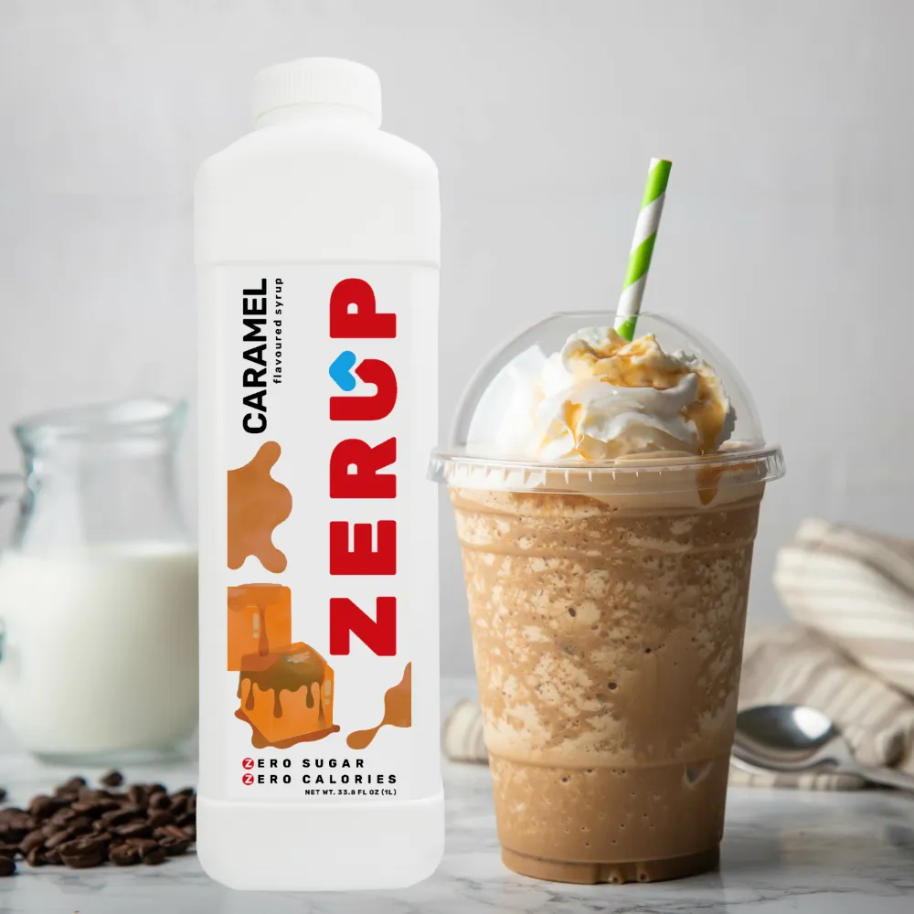 Caramel Zerup syrup with iced caramel coffee