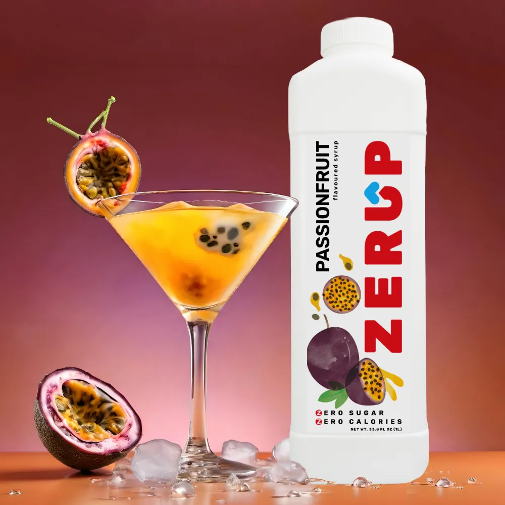 Passionfruit Zerup syrup with passionfruit martini